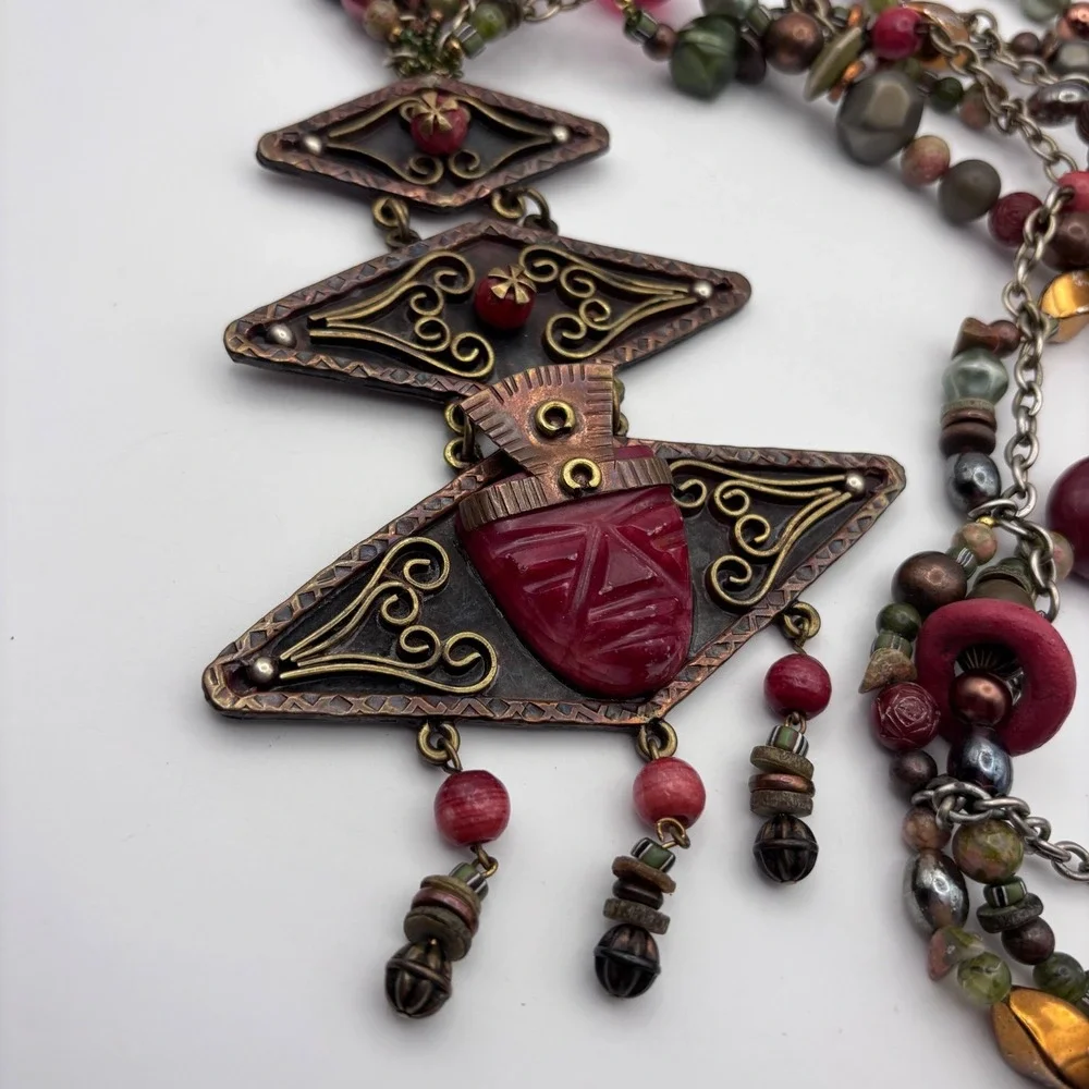 Vintage Cynthia Jean Statement Necklace Multi-strand Beaded Stones 28
